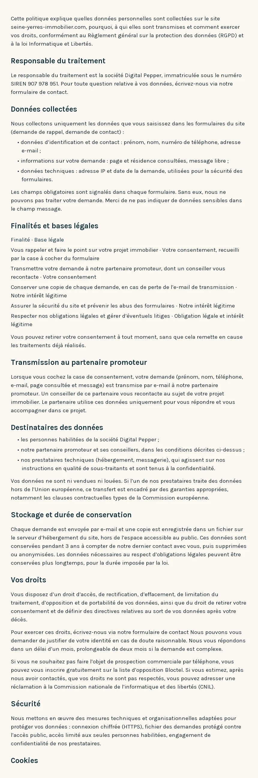 Politique de confidentialité de seine-yerres-immobilier.com (1/2)