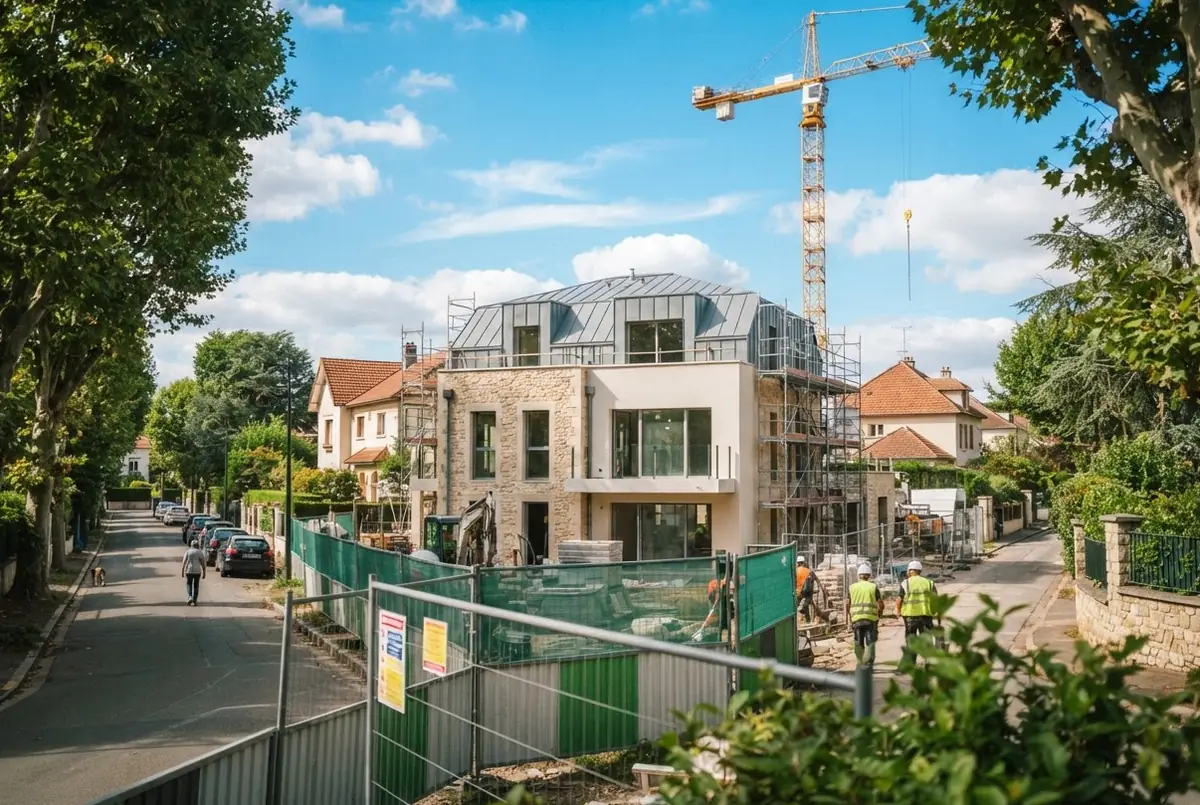 Chantier d'une petite résidence en construction en banlieue