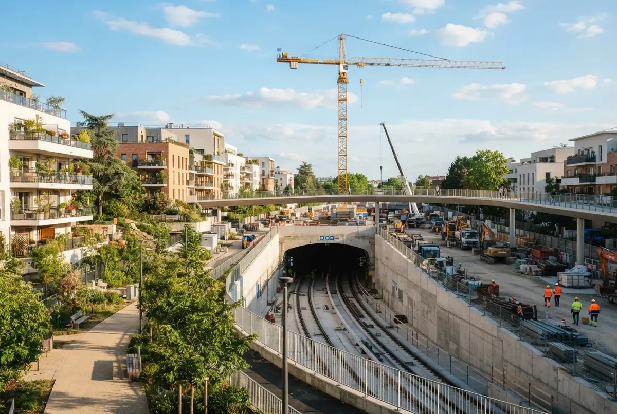Chantier d'une future ligne de transport en Île-de-France